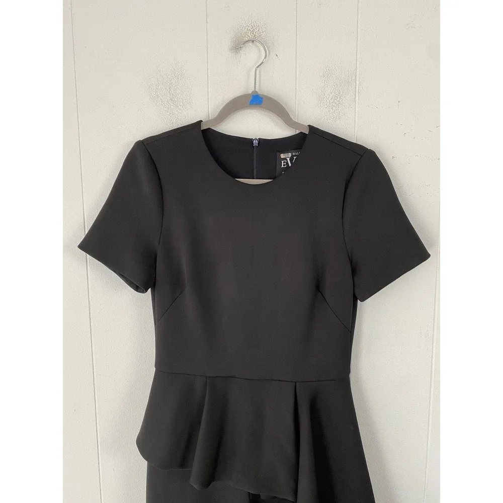 Black Halo Eve Laurel Berman Asymmetrical Peplum Jumpsuit Black Size 6